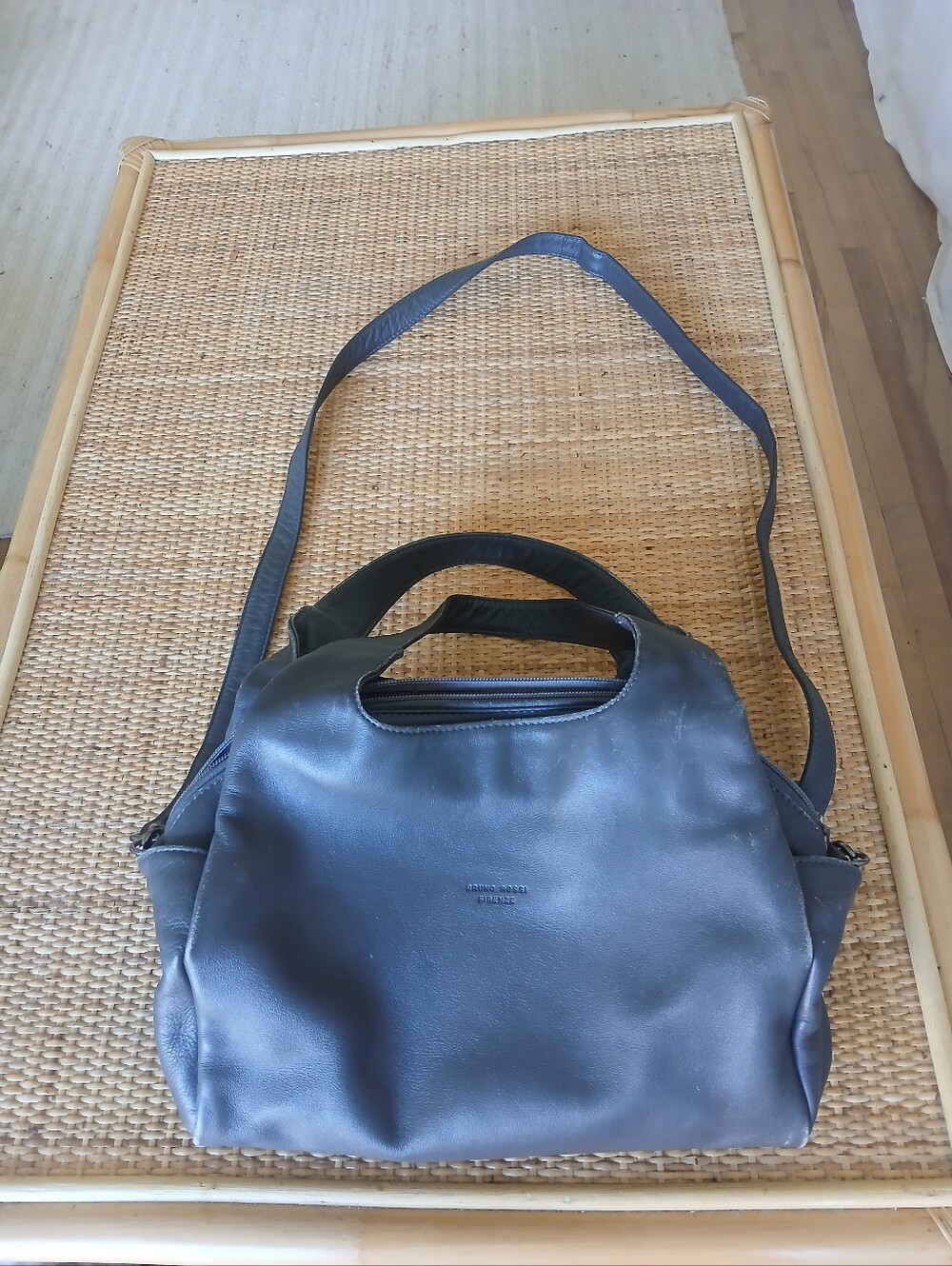 Bruno Rossi Made In Italy Gray Leather Shoulder Bag Crossbody Handbag